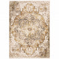 2' X 3' Gold And Ivory Oriental Power Loom Stain Resistant Area Rug With Fringe