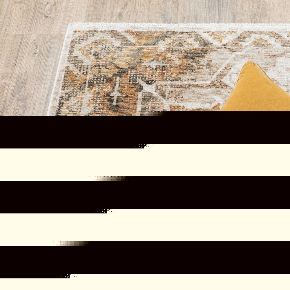 2' X 3' Gold And Brown Oriental Distressed Area Rug With Fringe