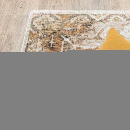 2' X 3' Gold And Brown Oriental Distressed Area Rug With Fringe