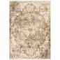5' X 8' Gold And Ivory Oriental Power Loom Stain Resistant Area Rug With Fringe
