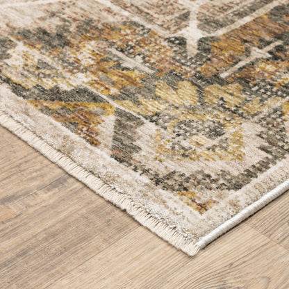 7' X 10' Gold And Brown Oriental Distressed Area Rug With Fringe