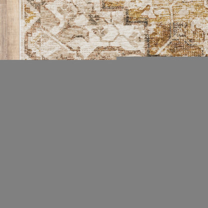 7' X 10' Gold And Brown Oriental Distressed Area Rug With Fringe
