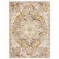 8' X 11' Gold And Ivory Oriental Power Loom Stain Resistant Area Rug With Fringe