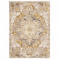 8' X 11' Gold And Brown Oriental Distressed Area Rug With Fringe