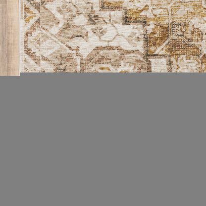 10' X 13' Gold And Brown Oriental Distressed Area Rug With Fringe