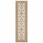 2' X 8' Ivory And Gold Oriental Power Loom Stain Resistant Runner Rug With Fringe
