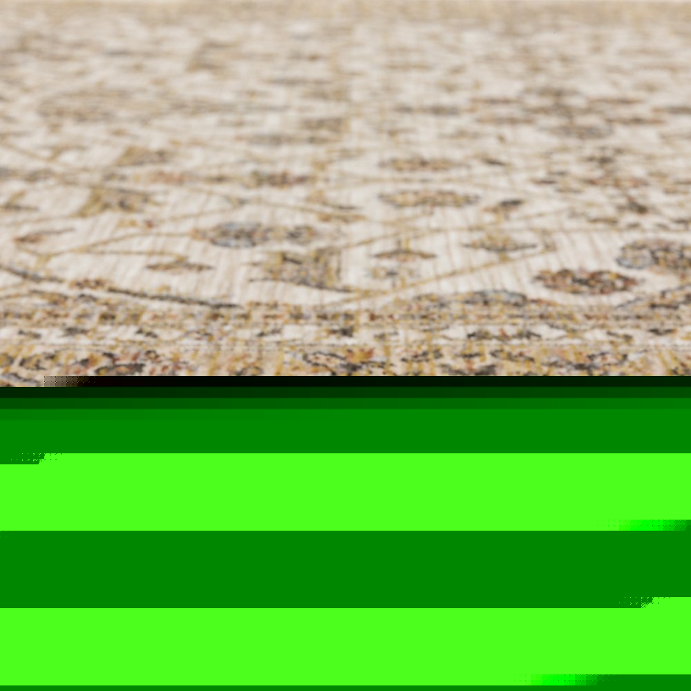 2' X 8' Ivory And Gold Oriental Power Loom Stain Resistant Runner Rug With Fringe