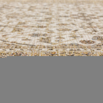 2' X 8' Ivory And Gold Oriental Power Loom Stain Resistant Runner Rug With Fringe