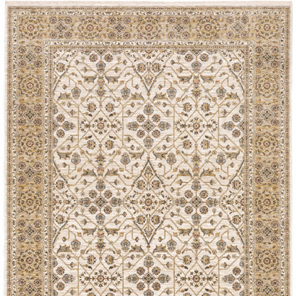 2' X 3' Ivory And Gold Oriental Power Loom Stain Resistant Area Rug With Fringe