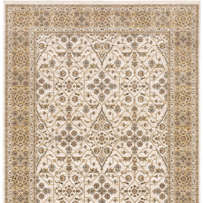 2' X 3' Ivory And Gold Oriental Power Loom Stain Resistant Area Rug With Fringe