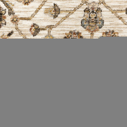 3' X 5' Ivory And Gold Oriental Power Loom Stain Resistant Area Rug With Fringe