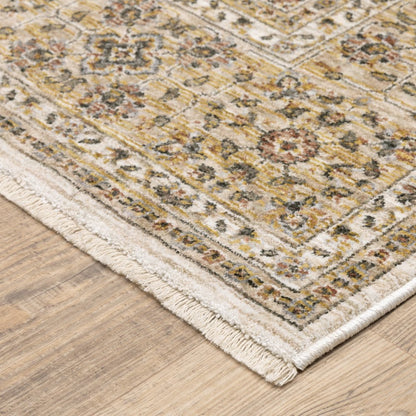 7' X 10' Ivory And Gold Oriental Area Rug With Fringe