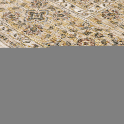7' X 10' Ivory And Gold Oriental Area Rug With Fringe
