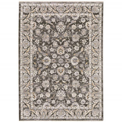 2' X 3' Grey And Ivory Oriental Power Loom Stain Resistant Area Rug With Fringe