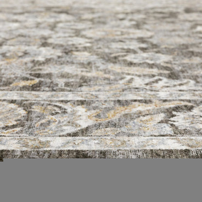 2' X 3' Grey And Ivory Oriental Power Loom Stain Resistant Area Rug With Fringe