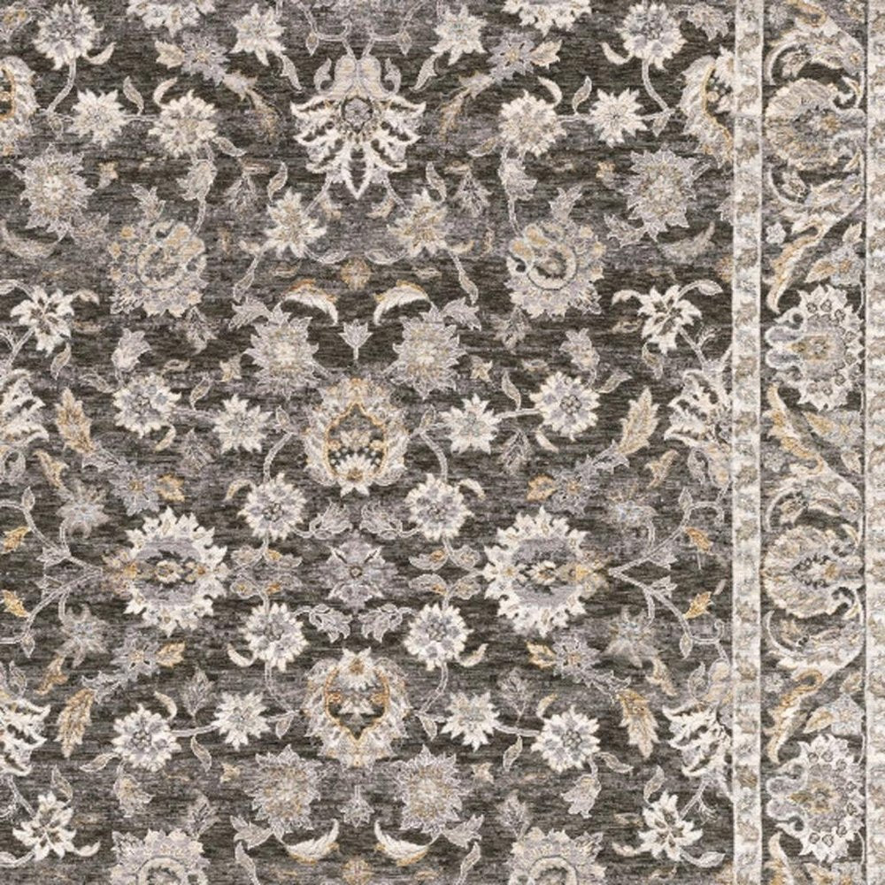 3' X 5' Grey And Ivory Oriental Power Loom Stain Resistant Area Rug With Fringe