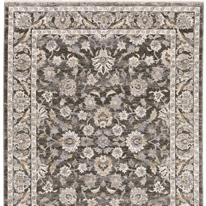 3' X 5' Grey And Ivory Oriental Power Loom Stain Resistant Area Rug With Fringe