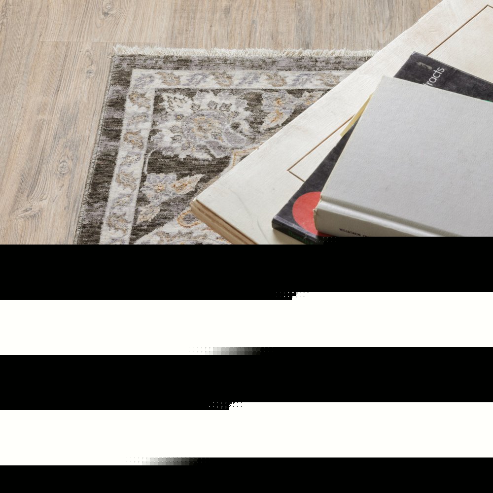3' X 5' Grey And Ivory Oriental Power Loom Stain Resistant Area Rug With Fringe