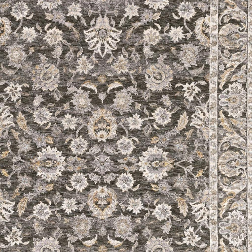 5' X 8' Grey And Ivory Oriental Power Loom Stain Resistant Area Rug With Fringe