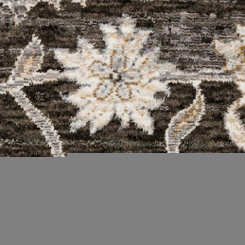 5' X 8' Grey And Ivory Oriental Power Loom Stain Resistant Area Rug With Fringe