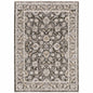 5' X 8' Grey And Ivory Oriental Power Loom Stain Resistant Area Rug With Fringe