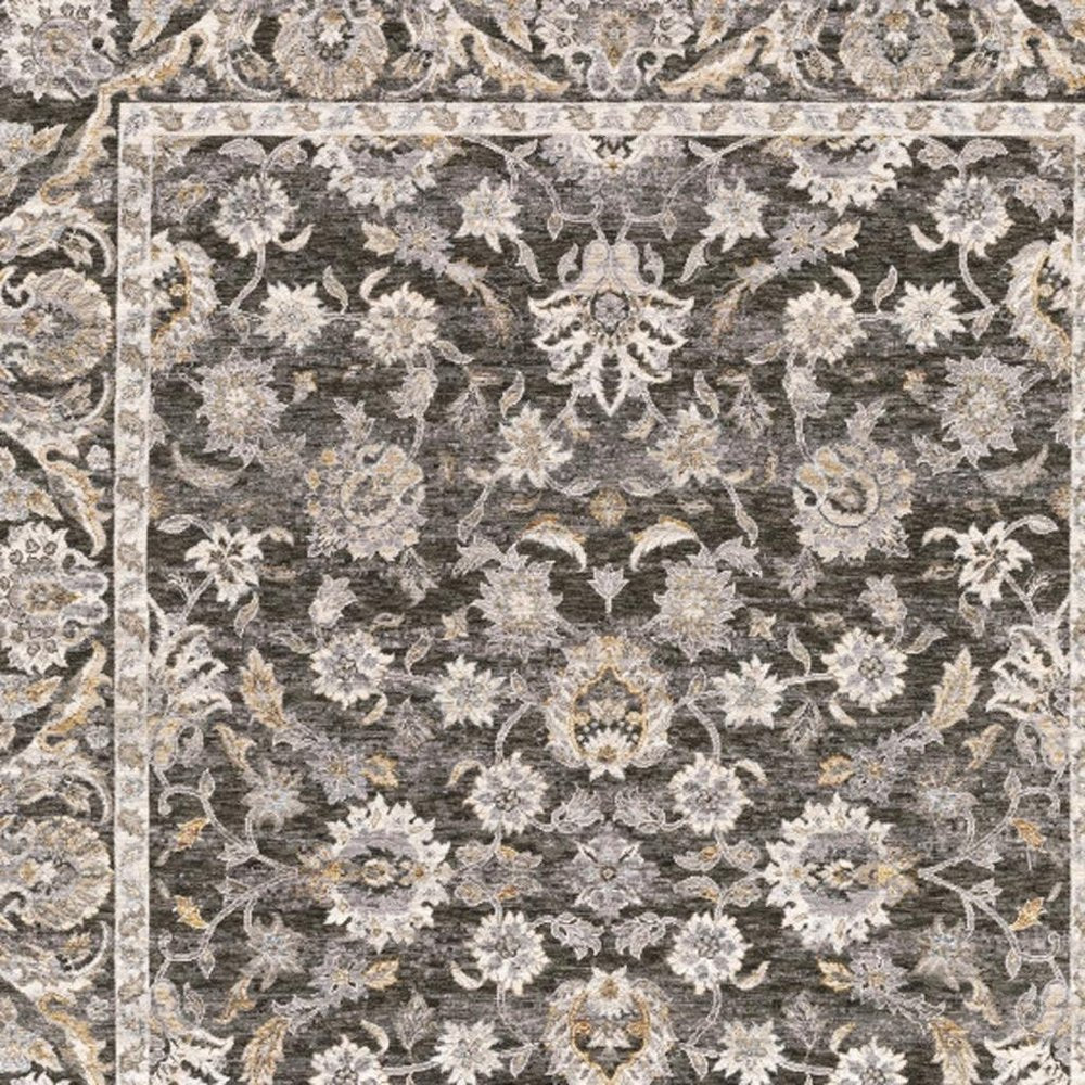 6' X 9' Grey And Ivory Oriental Power Loom Stain Resistant Area Rug With Fringe