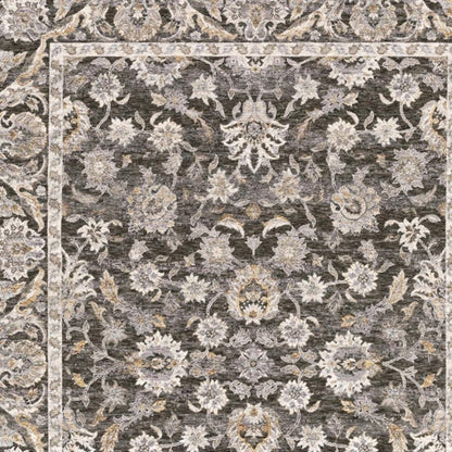 6' X 9' Grey And Ivory Oriental Power Loom Stain Resistant Area Rug With Fringe