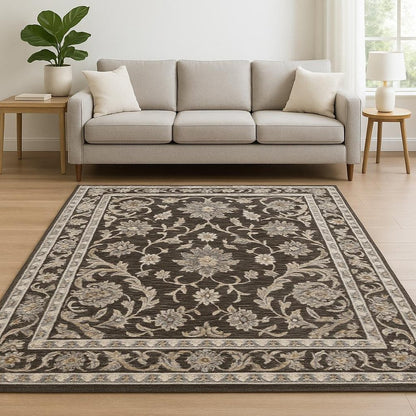 6' X 9' Grey And Ivory Oriental Power Loom Stain Resistant Area Rug With Fringe