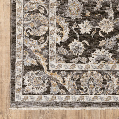 6' X 9' Grey And Ivory Oriental Power Loom Stain Resistant Area Rug With Fringe