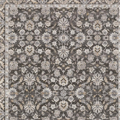 8' X 11' Grey And Ivory Oriental Power Loom Stain Resistant Area Rug With Fringe