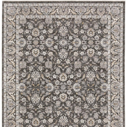 8' X 11' Grey And Ivory Oriental Power Loom Stain Resistant Area Rug With Fringe