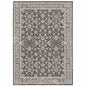 8' X 11' Grey And Ivory Oriental Power Loom Stain Resistant Area Rug With Fringe
