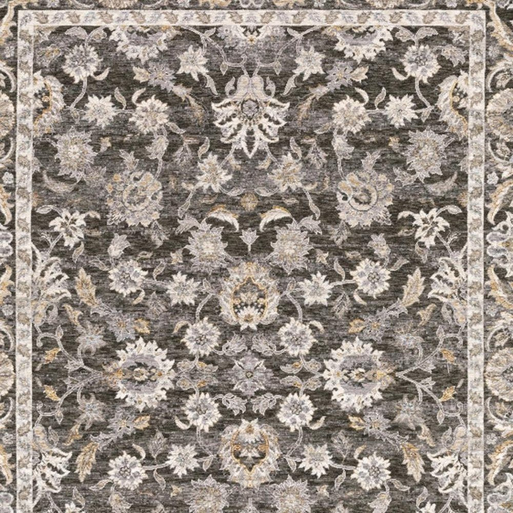 10' X 13' Grey And Ivory Oriental Power Loom Stain Resistant Area Rug With Fringe