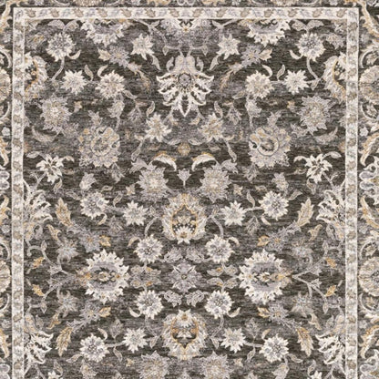 10' X 13' Grey And Ivory Oriental Power Loom Stain Resistant Area Rug With Fringe