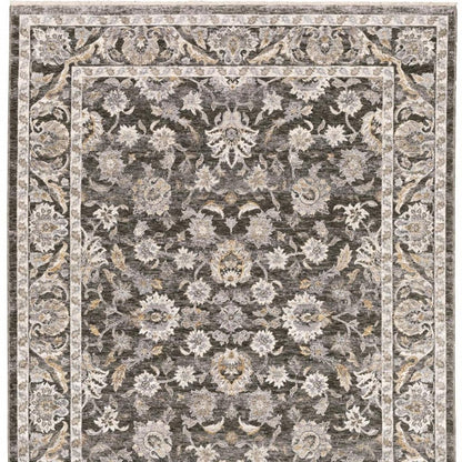 10' X 13' Grey And Ivory Oriental Power Loom Stain Resistant Area Rug With Fringe
