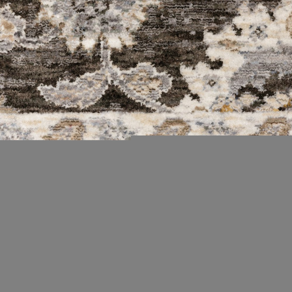 10' X 13' Grey And Ivory Oriental Power Loom Stain Resistant Area Rug With Fringe