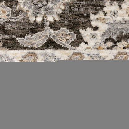 10' X 13' Grey And Ivory Oriental Power Loom Stain Resistant Area Rug With Fringe