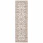 2' X 8' Ivory And Grey Oriental Power Loom Stain Resistant Runner Rug With Fringe