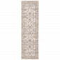 2' X 8' Ivory And Grey Oriental Power Loom Stain Resistant Runner Rug With Fringe