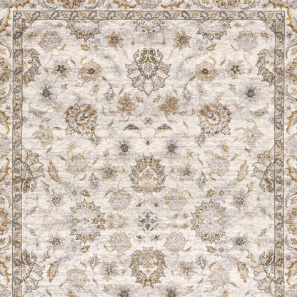 3' X 5' Ivory And Grey Oriental Power Loom Stain Resistant Area Rug With Fringe
