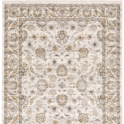 3' X 5' Ivory And Grey Oriental Power Loom Stain Resistant Area Rug With Fringe