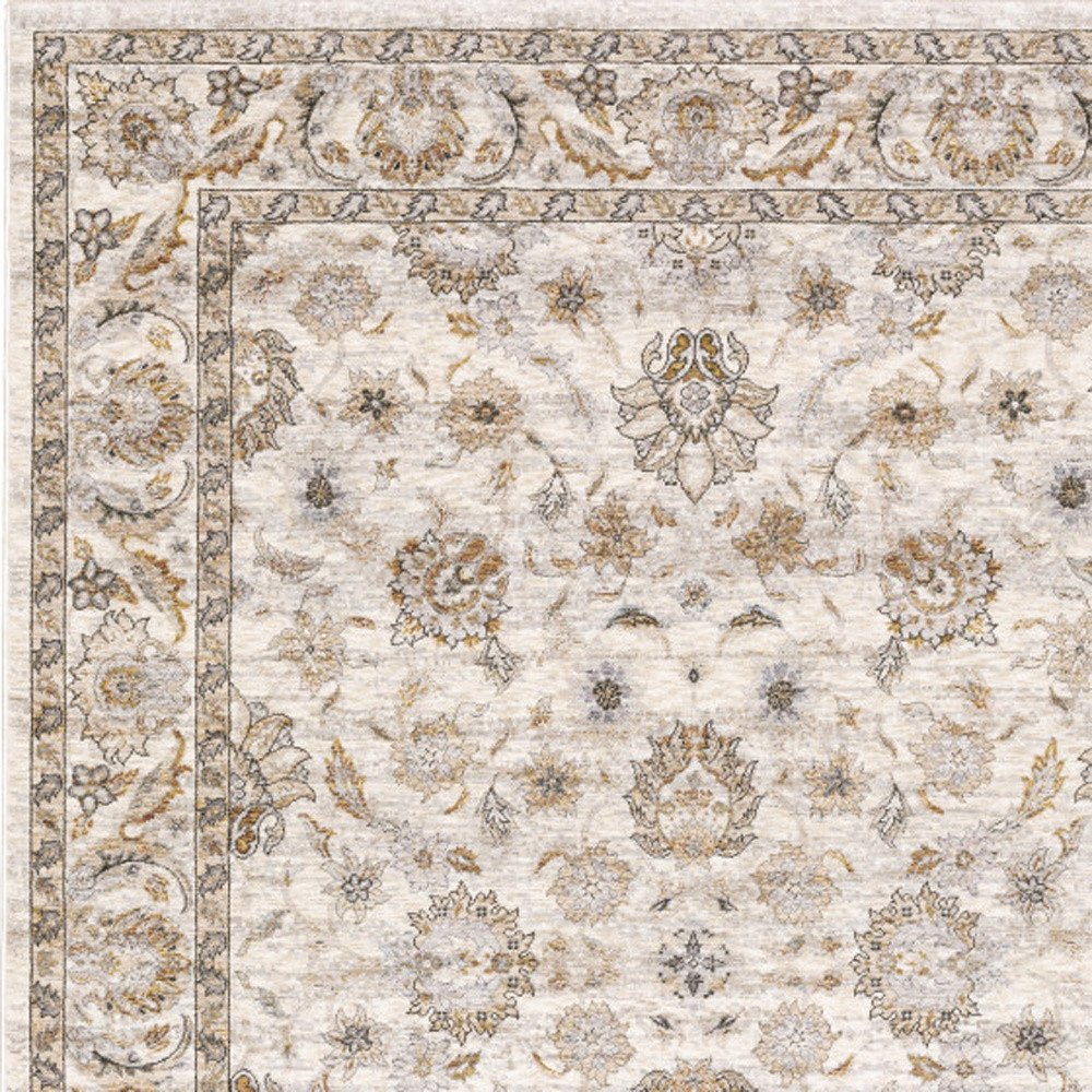 7' X 10' Ivory And Gray Oriental Area Rug With Fringe