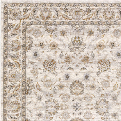 7' X 10' Ivory And Gray Oriental Area Rug With Fringe
