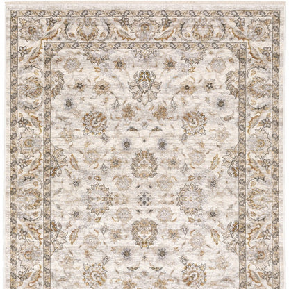 7' X 10' Ivory And Gray Oriental Area Rug With Fringe