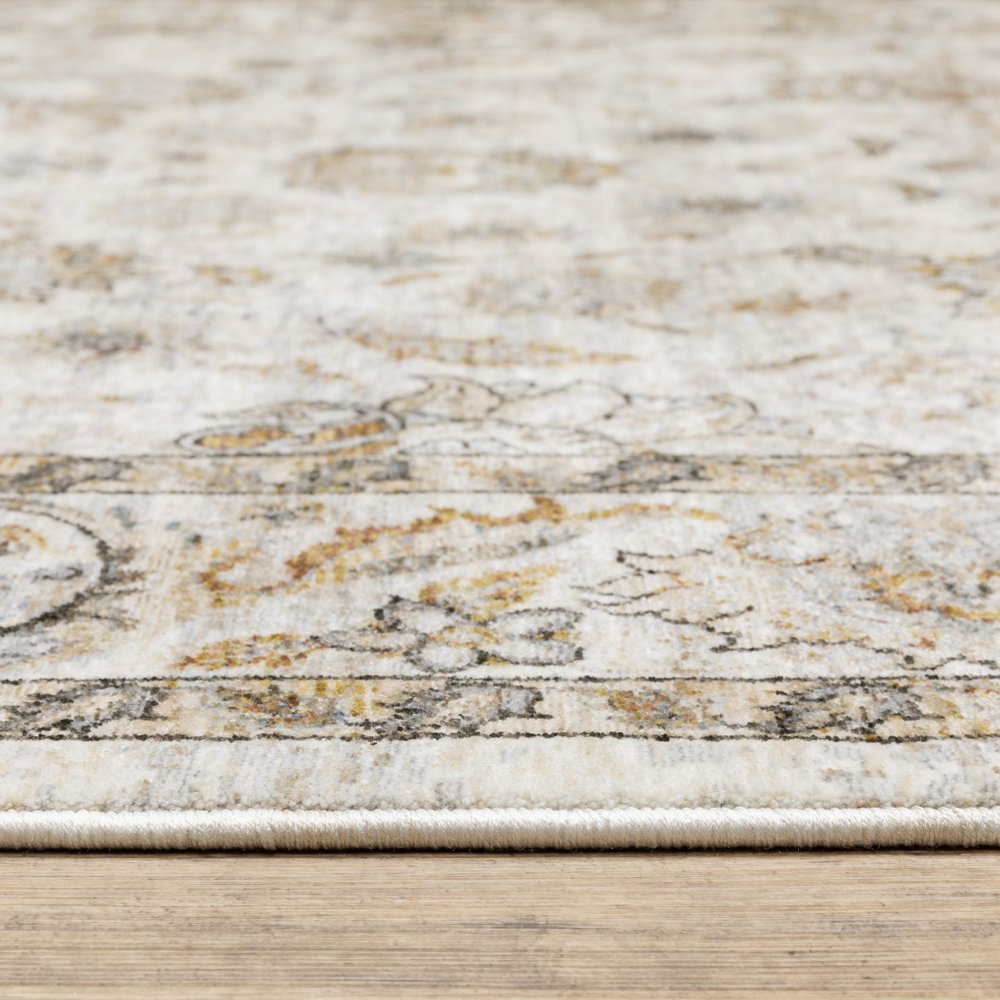 7' X 10' Ivory And Gray Oriental Area Rug With Fringe