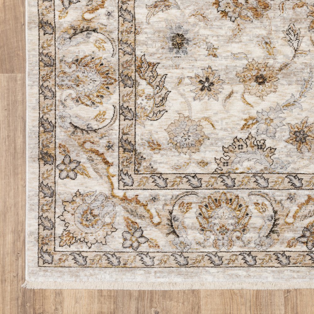 7' X 10' Ivory And Gray Oriental Area Rug With Fringe