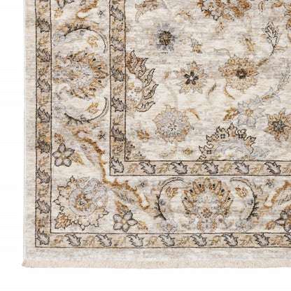 7' X 10' Ivory And Gray Oriental Area Rug With Fringe