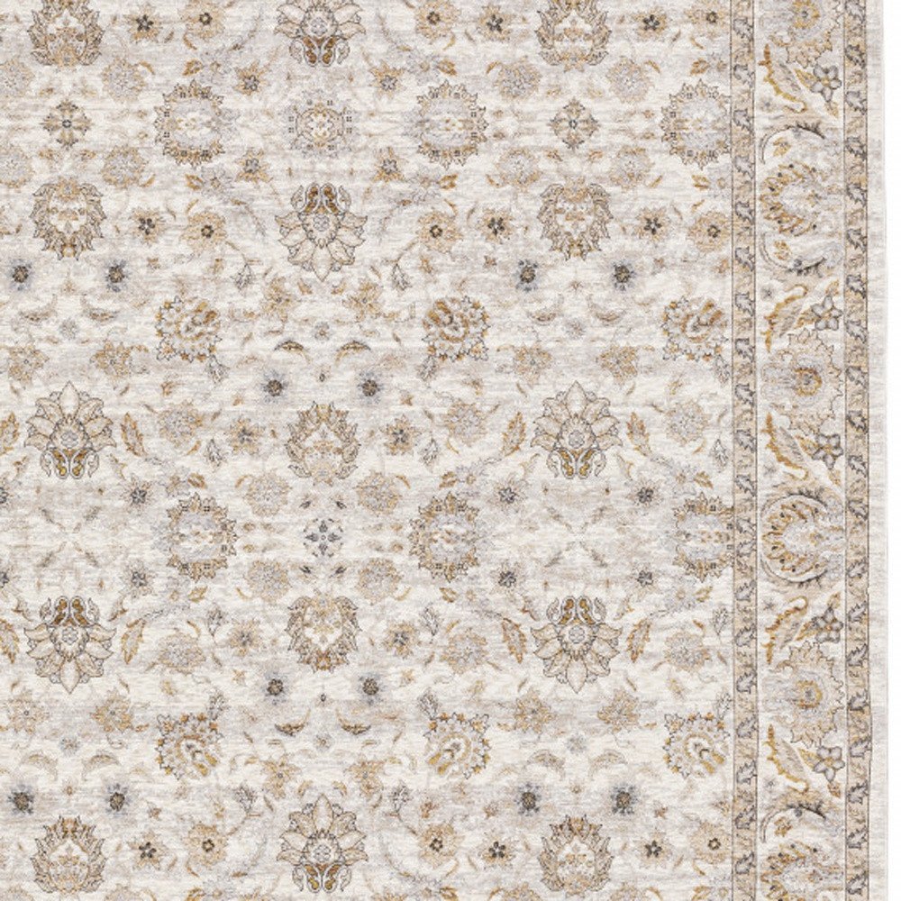 8' X 11' Ivory And Gray Oriental Area Rug With Fringe