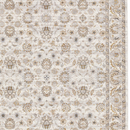 8' X 11' Ivory And Gray Oriental Area Rug With Fringe