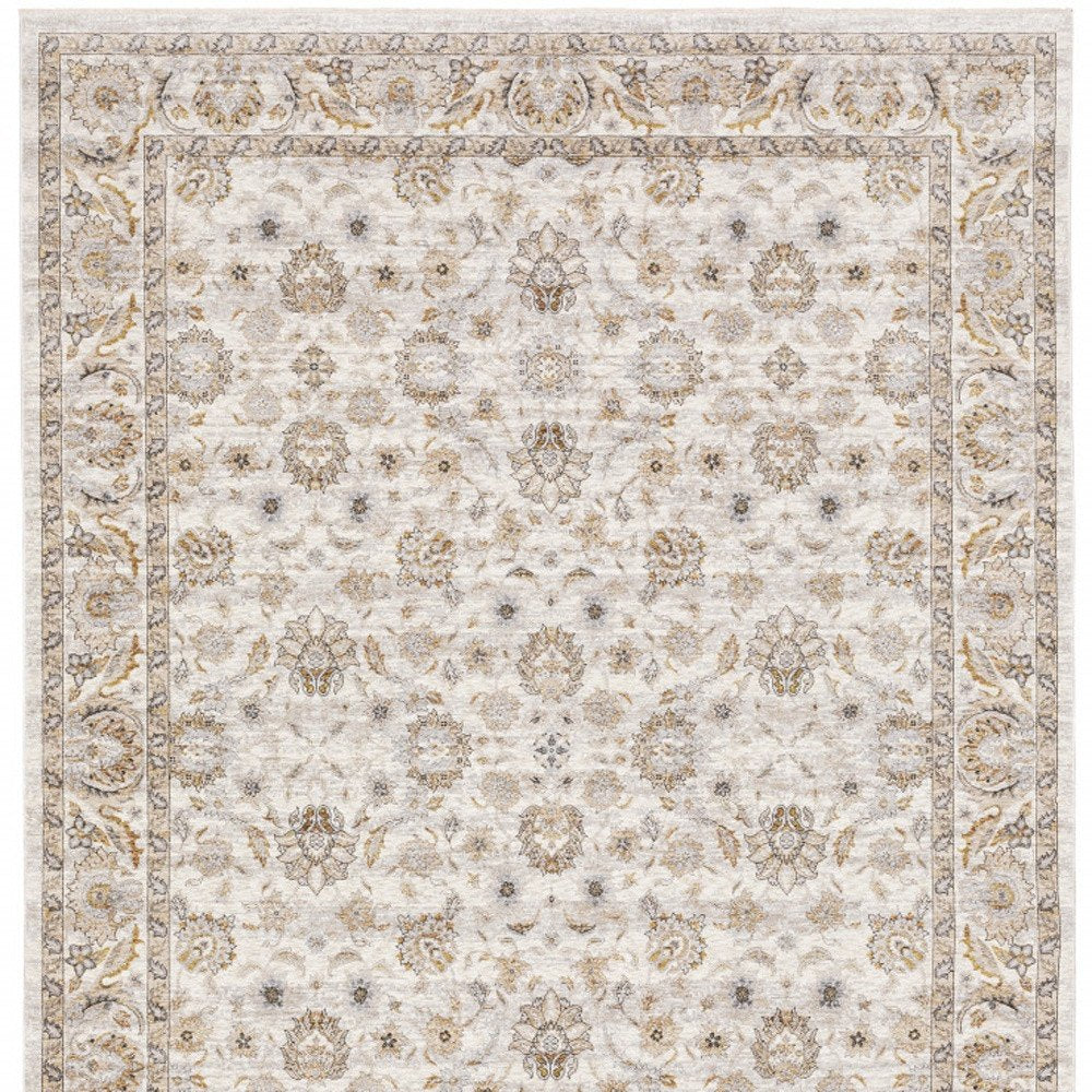8' X 11' Ivory And Gray Oriental Area Rug With Fringe